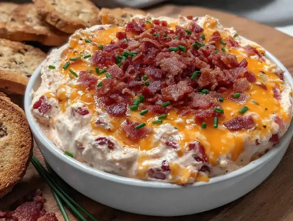 creamy million dollar dip with bacon and cheese - featured image