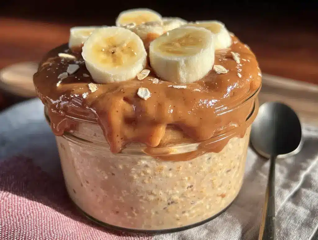 creamy overnight oats with peanut butter and banana - featured image