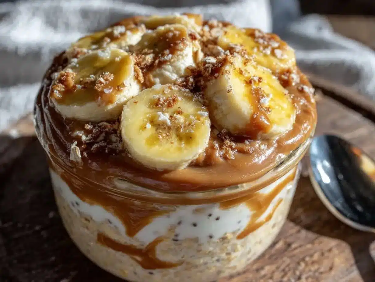 creamy overnight oats with peanut butter and banana preparation steps