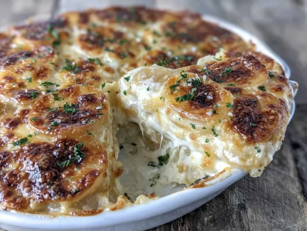 creamy scalloped potatoes au gratin - featured image