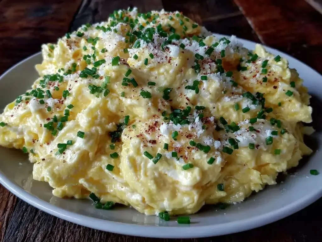 creamy scrambled eggs with cream cheese - featured image