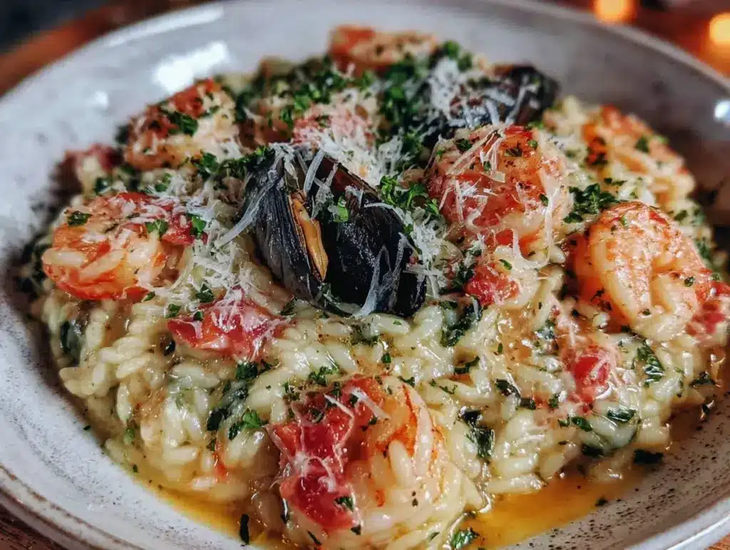 creamy seafood risotto - featured image