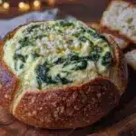 creamy spinach dip in hawaiian bread bowl - featured image