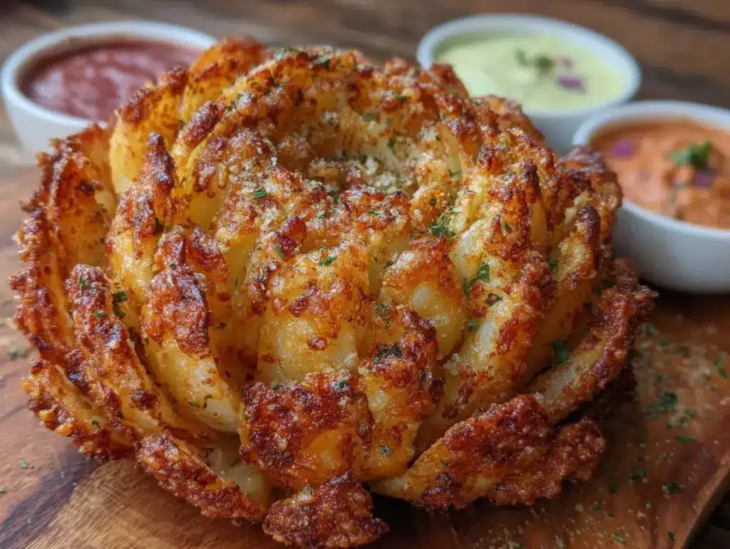 crispy air fryer blooming onion recipe - featured image