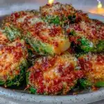 crispy garlic parmesan roasted brussels sprouts - featured image