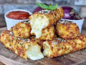 crispy homemade mozzarella sticks - featured image