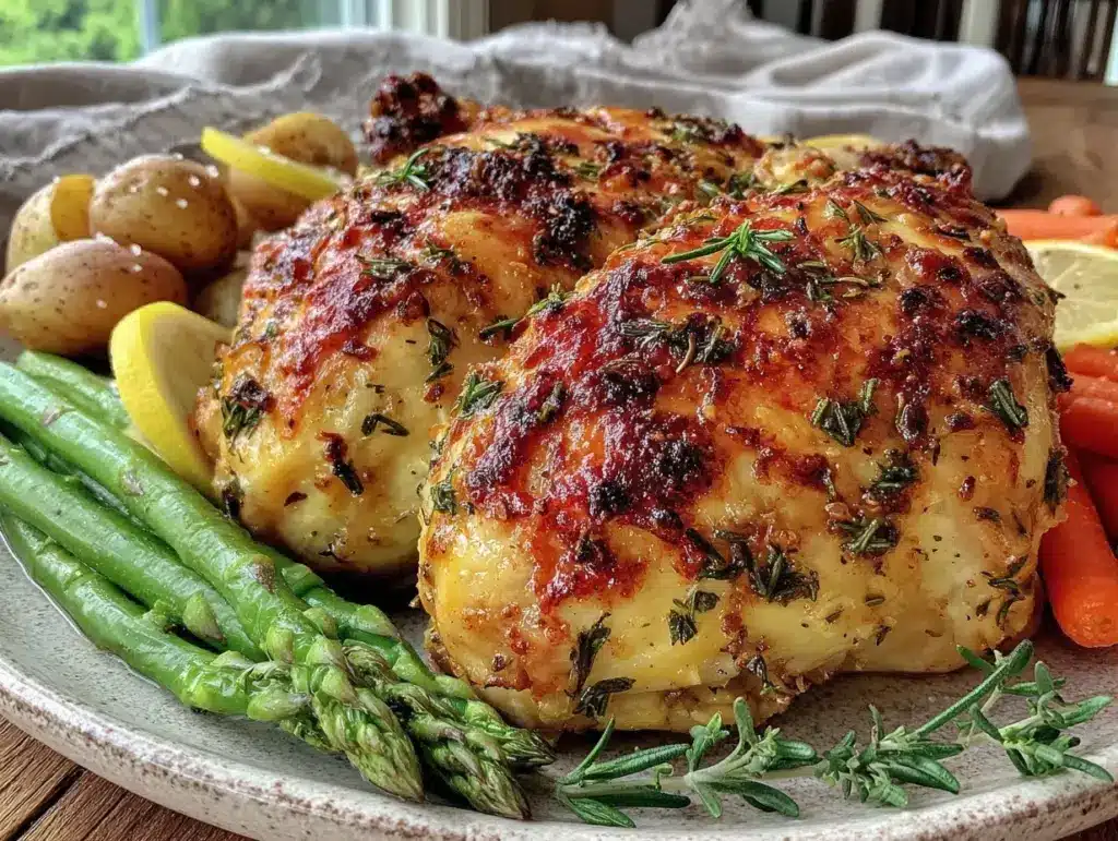 crispy lemon herb roasted chicken - featured image