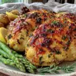 crispy lemon herb roasted chicken - featured image