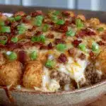 crispy loaded tater tot casserole with ground beef - featured image