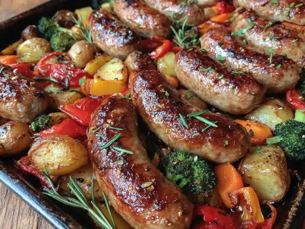 easy crispy sheet pan sausage and vegetables recipe - featured image
