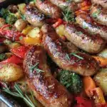 easy crispy sheet pan sausage and vegetables recipe - featured image