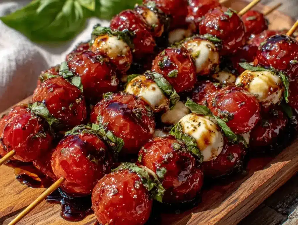 fresh caprese skewers bites - featured image