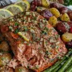 lemon garlic salmon sheet pan dinner - featured image