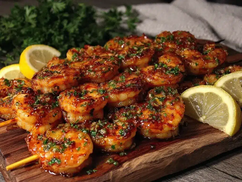 lemon garlic shrimp skewers - featured image