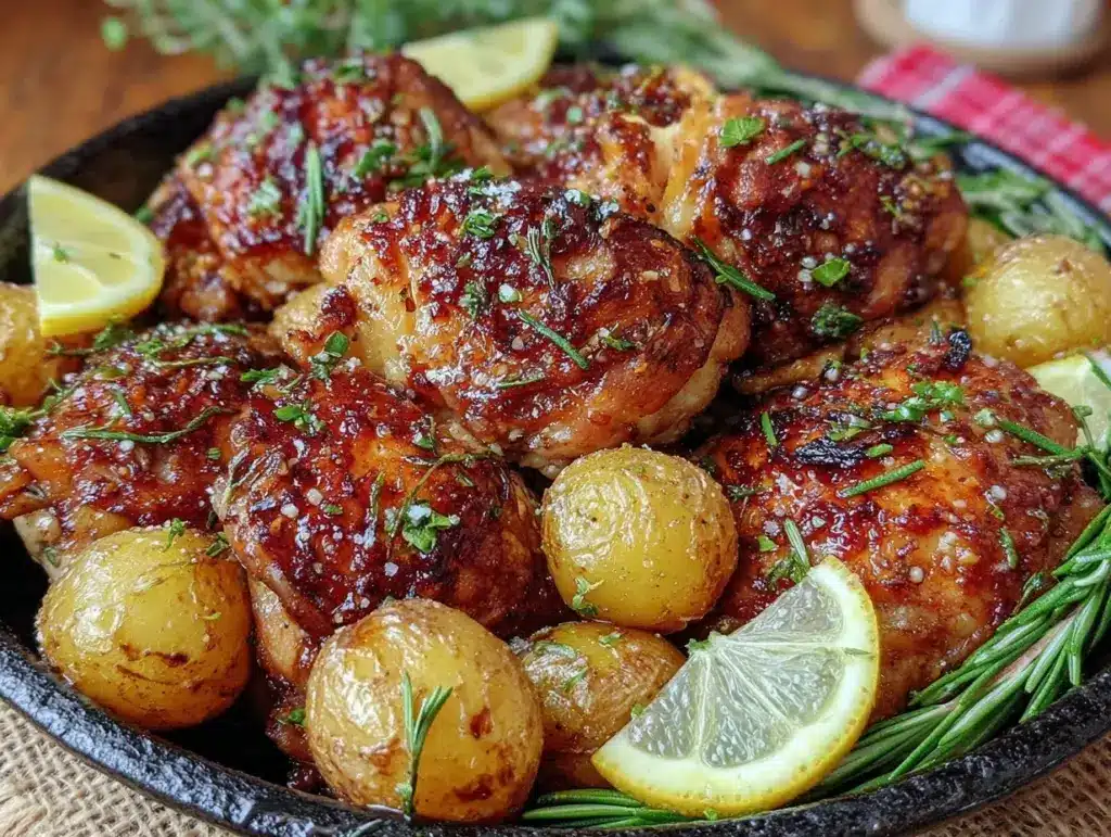 one-pan lemon herb chicken and potatoes - featured image