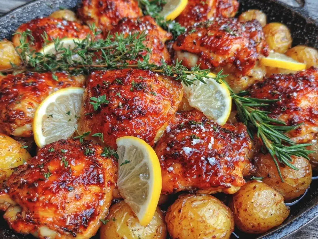 one-pan lemon herb chicken and potatoes preparation steps