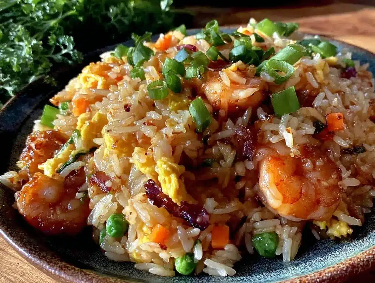 perfect fried rice with shrimp and chicken preparation steps