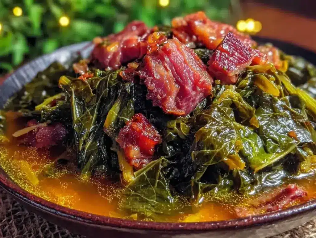 savory collard greens with ham hock - featured image