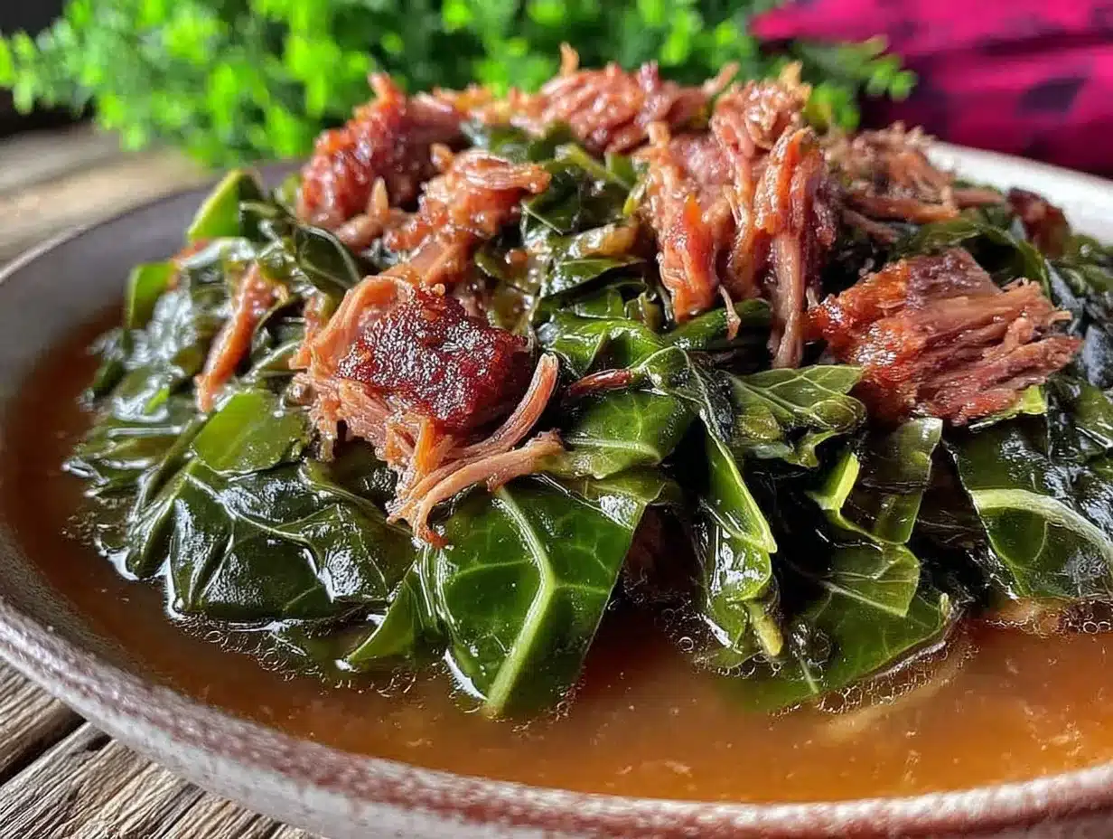 savory collard greens with ham hock preparation steps