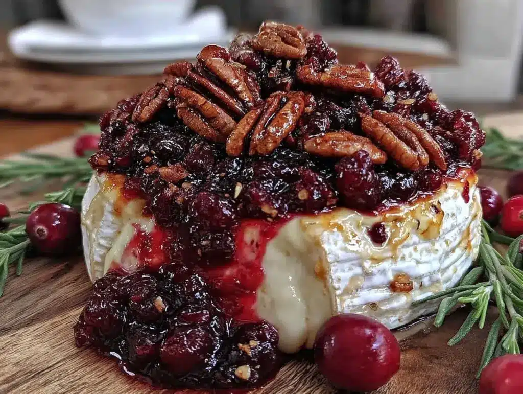 baked brie with cranberry and pecans - featured image