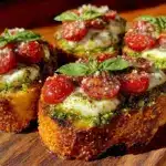 bruschetta with pesto and fresh mozzarella - featured image
