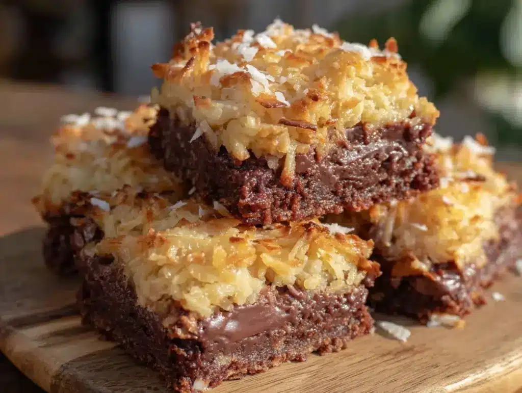 chewy chocolate coconut macaroon bars - featured image