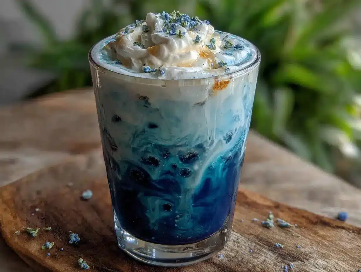 creamy butterfly pea flower tea latte preparation steps