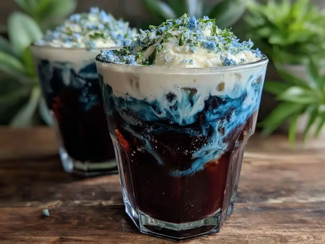 creamy butterfly pea flower tea latte - featured image
