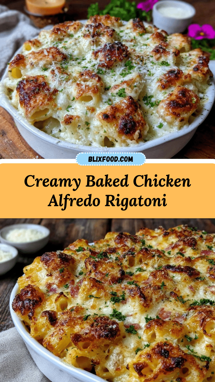 creamy chicken alfredo baked rigatoni recipe