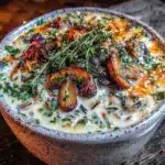 creamy mushroom and wild rice soup - featured image