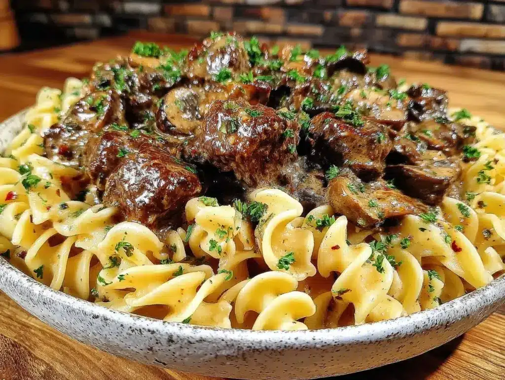 creamy one-pot beef stroganoff - featured image