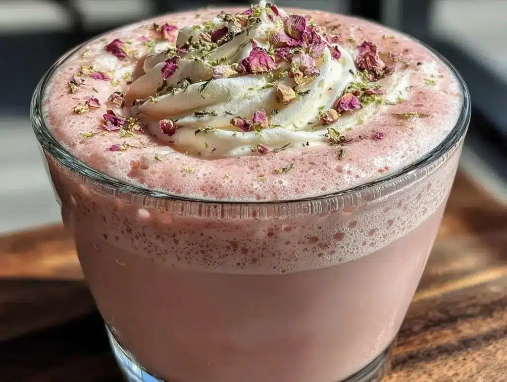 creamy pink rose latte - featured image