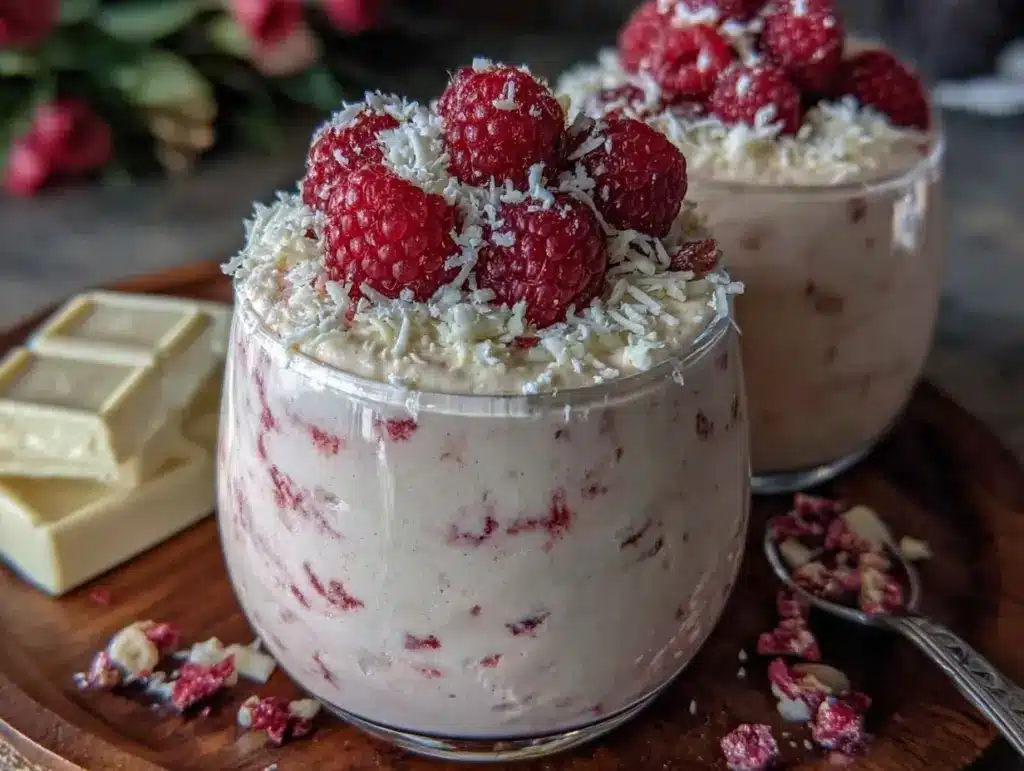 creamy raspberry white chocolate mousse cups - featured image