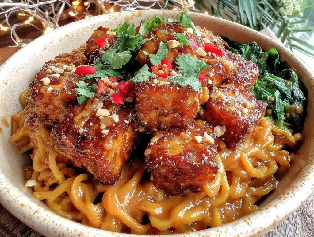 creamy thai peanut noodle bowl - featured image