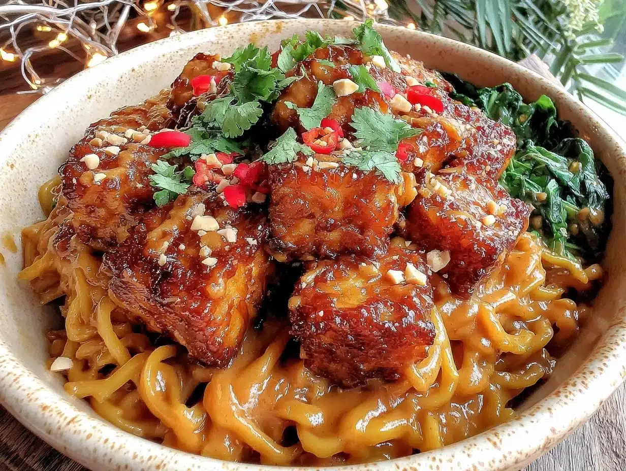 creamy thai peanut noodle bowl - featured image