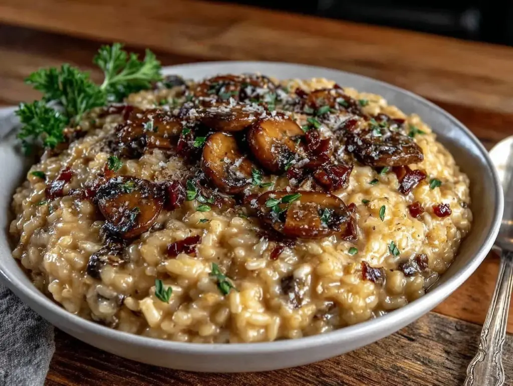 creamy vegan mushroom risotto - featured image