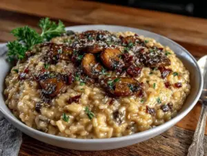creamy vegan mushroom risotto - featured image