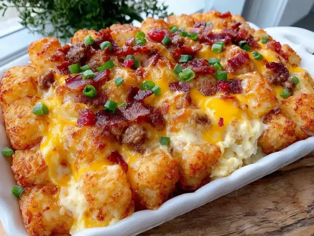 crispy loaded tater tot breakfast casserole - featured image