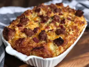 crispy sausage hash brown breakfast bake - featured image