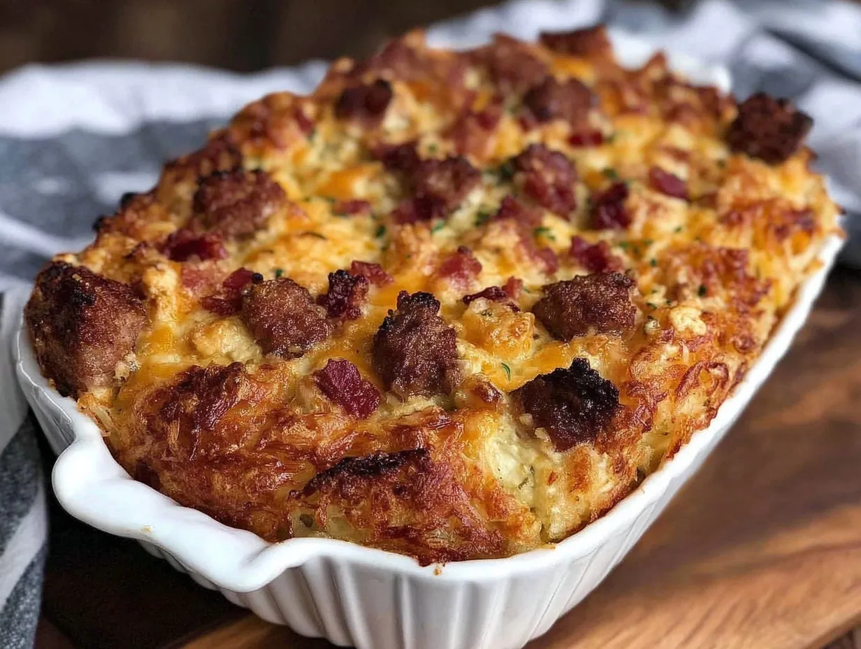 crispy sausage hash brown breakfast bake preparation steps