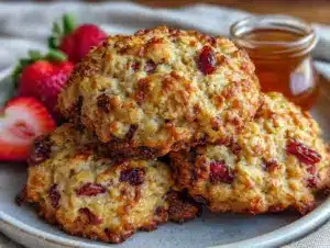 easy chewy strawberry oat breakfast cookies - featured image