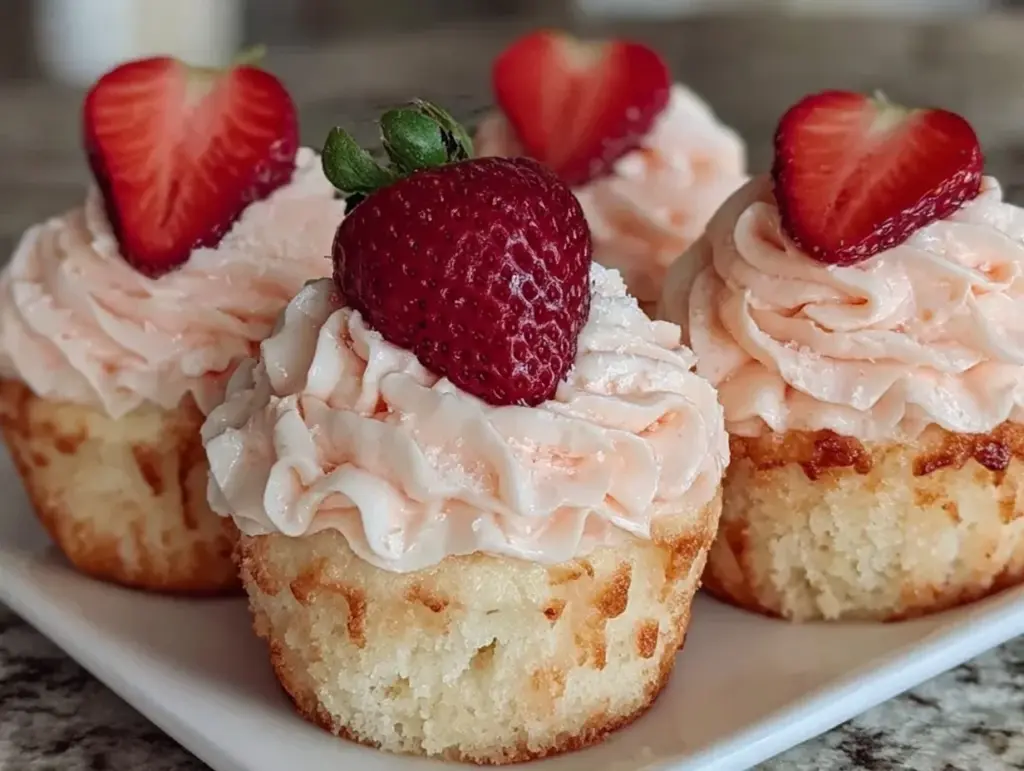 fluffy strawberry shortcake cupcakes - featured image