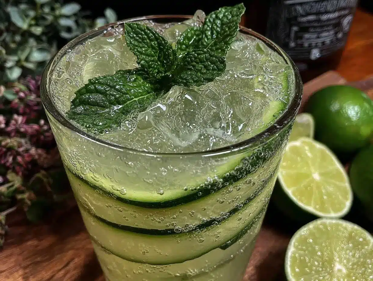 Fresh Cucumber Mint Lime Sparkler preparation steps