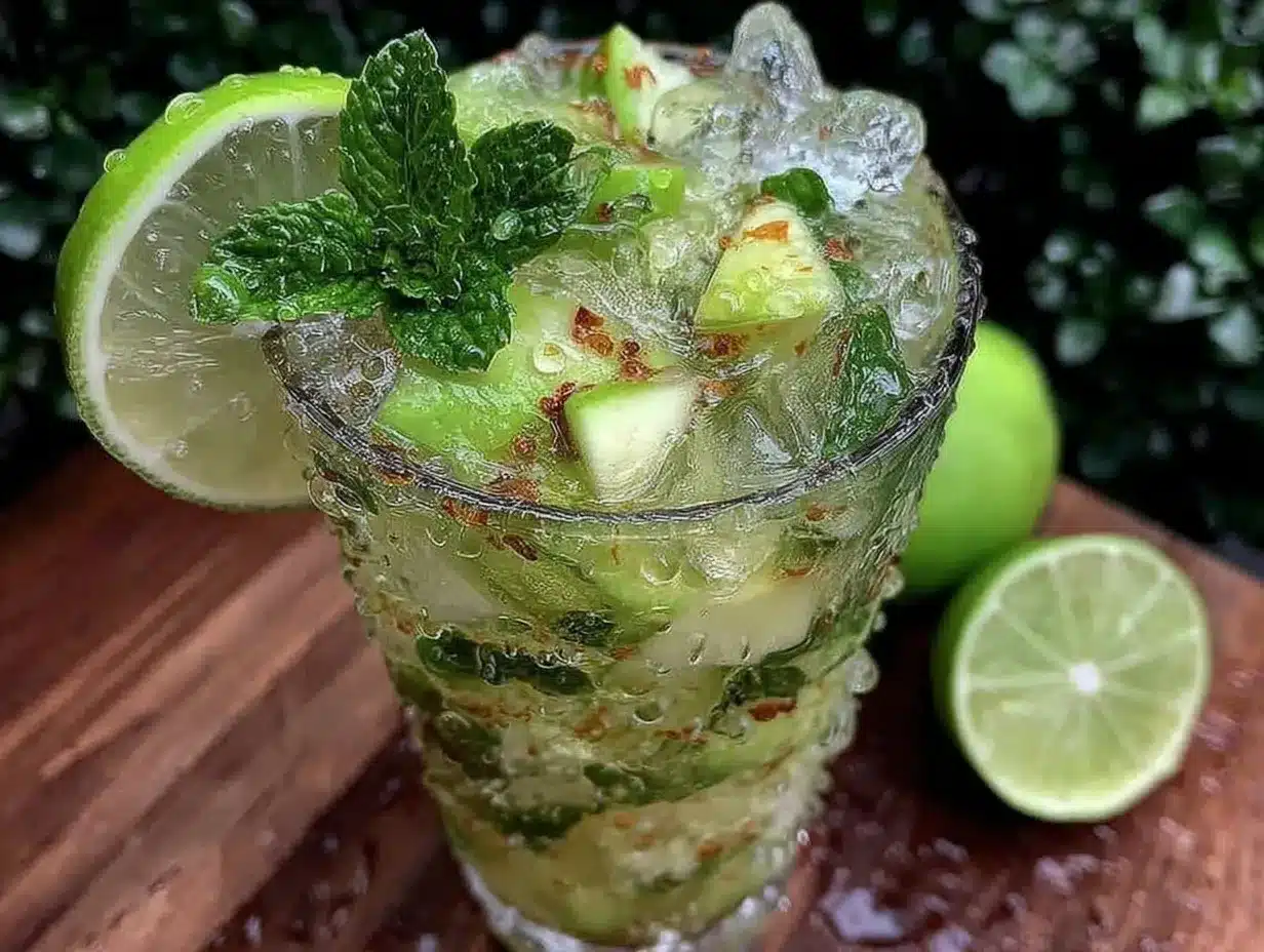 fresh green apple mojito mocktail preparation steps