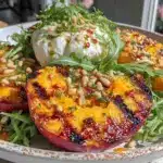 fresh grilled peach and burrata salad - featured image