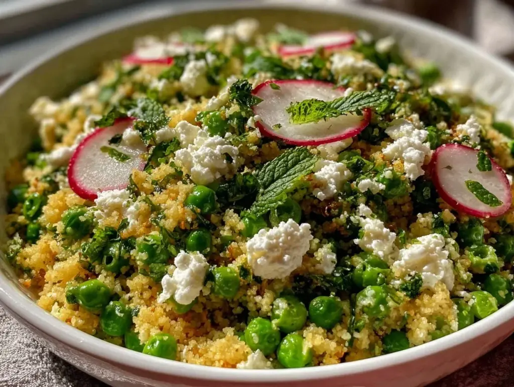 fresh spring pea and feta couscous salad - featured image
