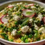 fresh spring pea and feta couscous salad - featured image