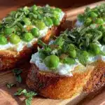 fresh spring pea and mint crostini - featured image