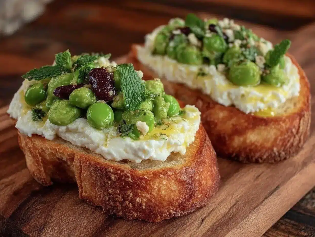 fresh spring pea and mint crostini preparation steps