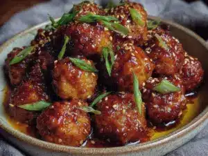 honey sriracha chicken meatballs - featured image